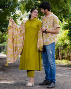 Lime Pearl Green Anarkali Couple Set