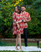Red Kitty Puff Sleeves Shift Couple Set