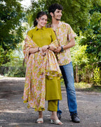 Lime Pearl Green Anarkali Family Set