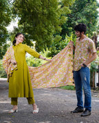 Lime Pearl Green Anarkali Couple Set