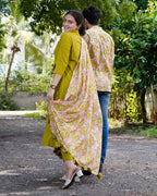 Lime Pearl Green Anarkali Family Set