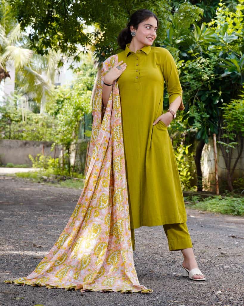 Lime Pearl Green Anarkali Couple Set