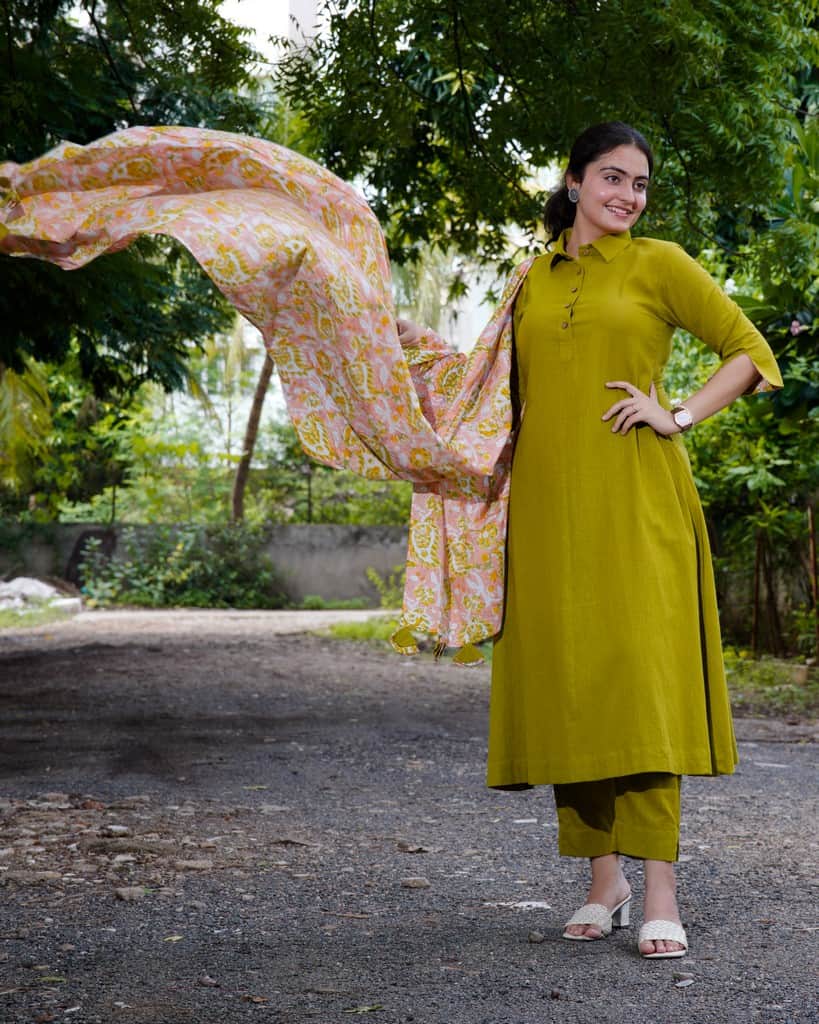 Lime Pearl Green Anarkali Maternity Kurta Set