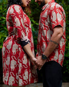 Red Kitty Puff Sleeves Shift Couple Set