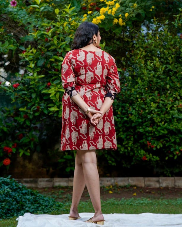 Red Kitty Puff Sleeves Shift Couple Set