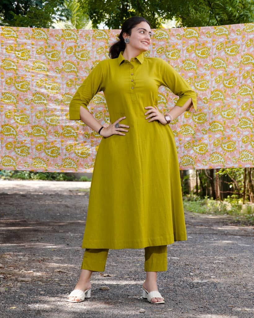 Lime Pearl Green Anarkali Family Set