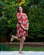 Red Kitty Puff Sleeves Shift Maternity Dress