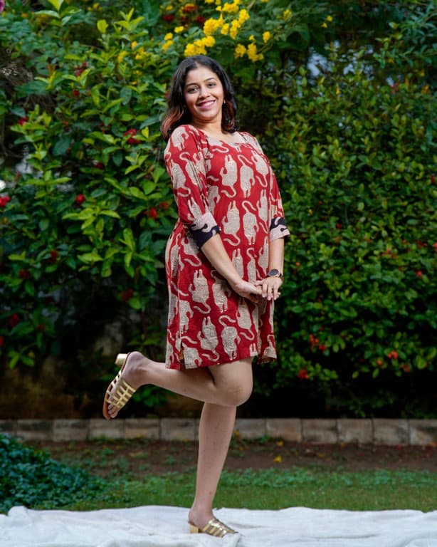 Red Kitty Puff Sleeves Shift Maternity Dress