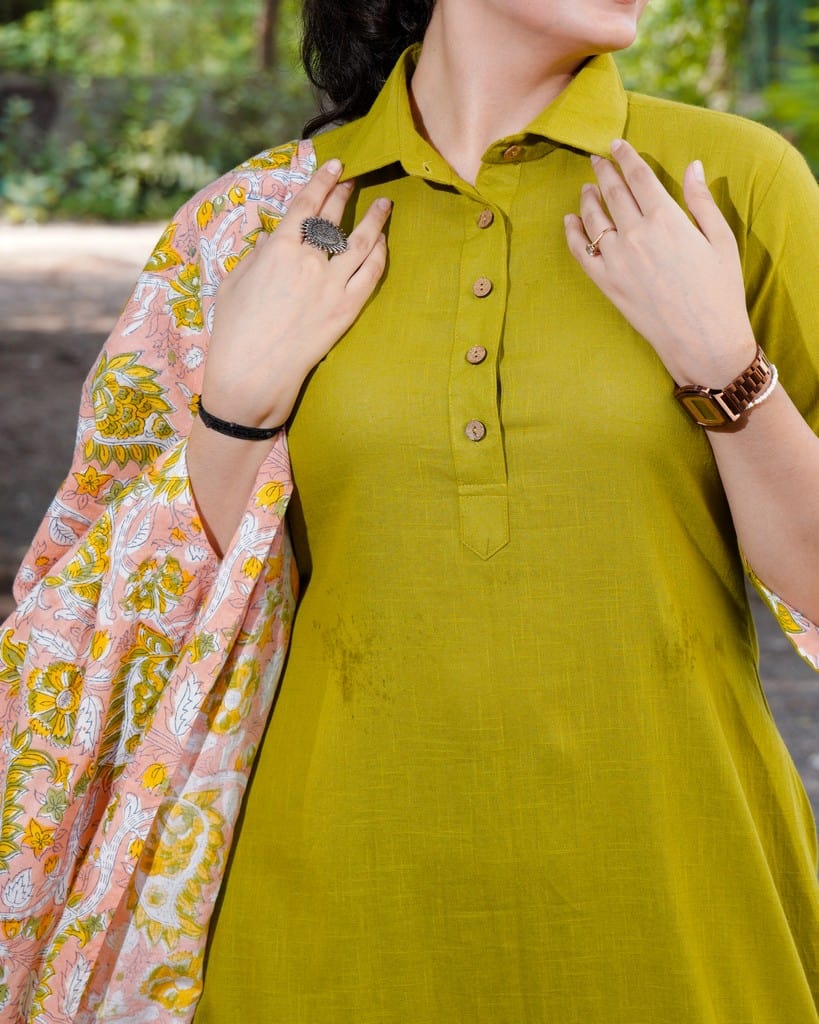 Lime Pearl Green Anarkali Family Set