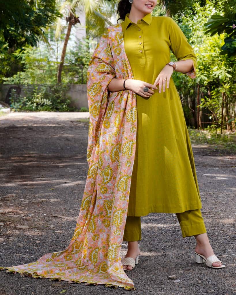 Lime Pearl Green Anarkali Maternity Kurta Set