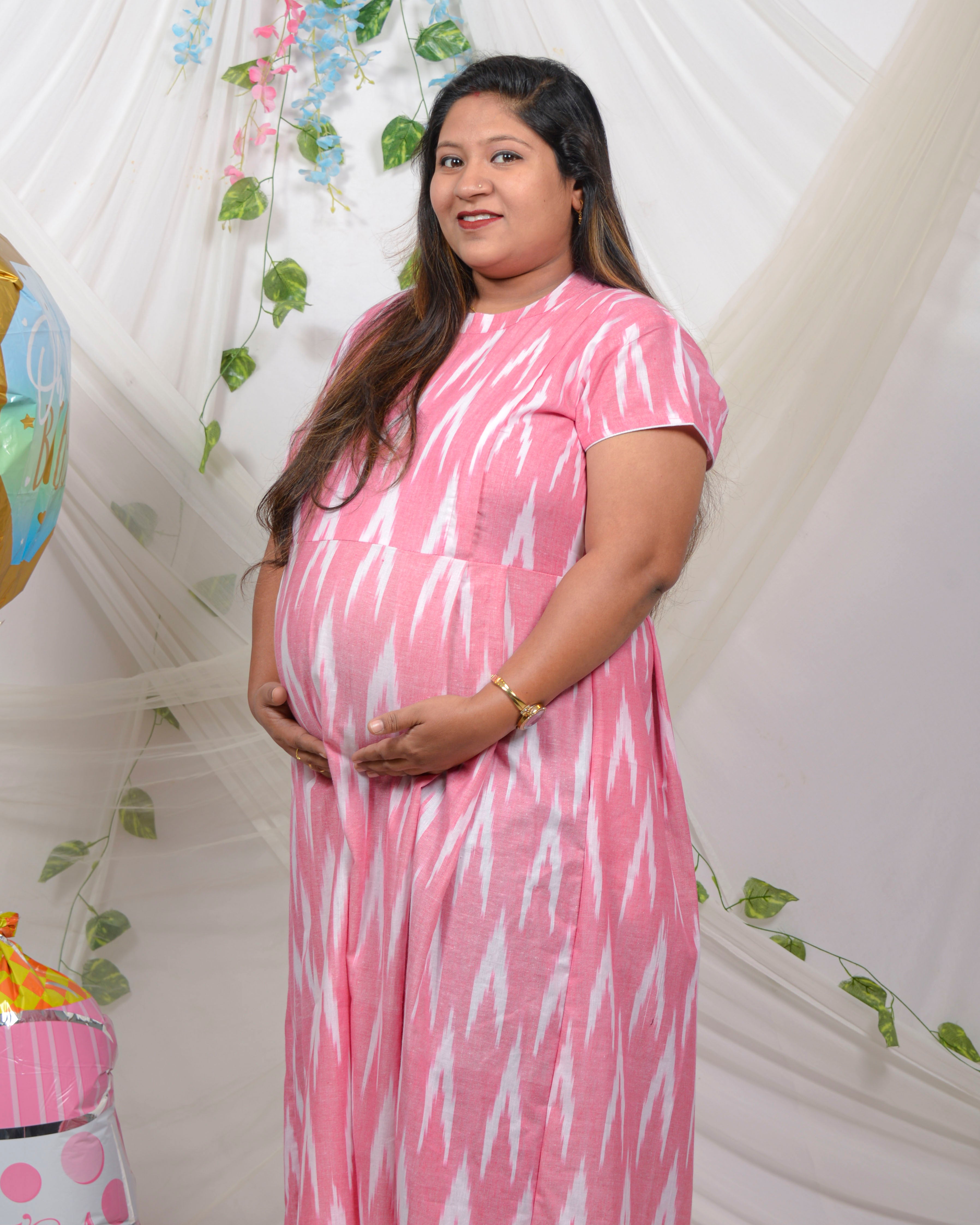 Pink Ikat Maxi Nursing Dress Main image