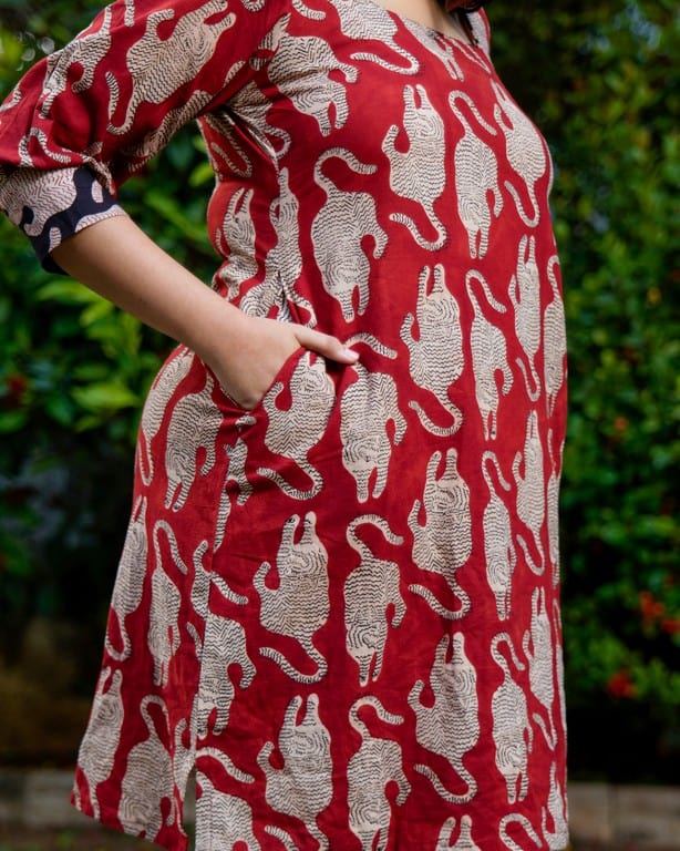 Red Kitty Puff Sleeves Shift Maternity Dress