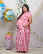 Pink Ikat Maxi Nursing Dress