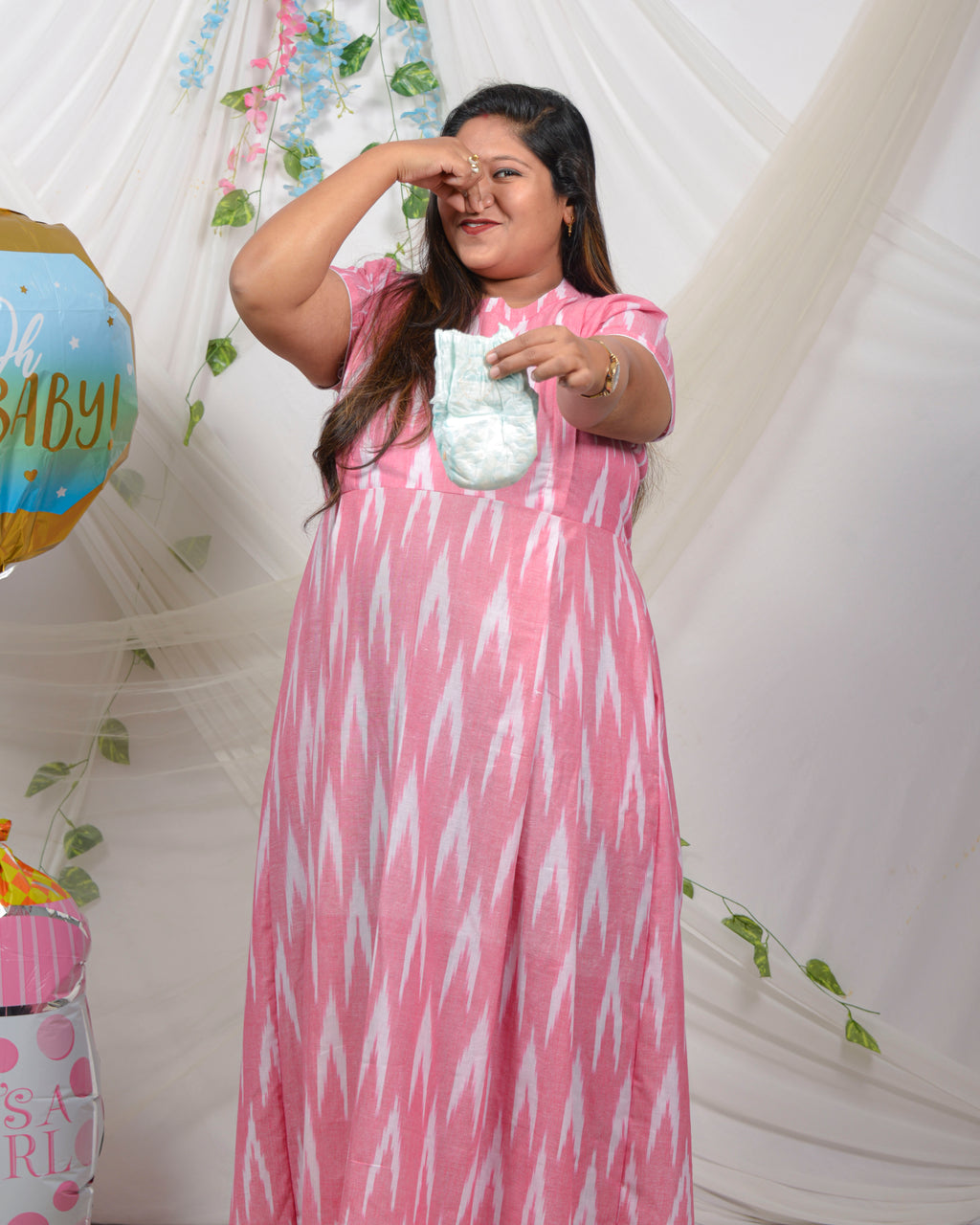 Pink Ikat Maxi Nursing Dress
