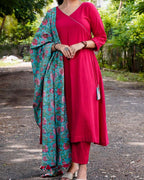 Raspberry Aqua Pink Anarkali Kurta Set