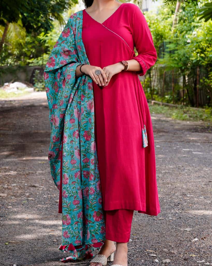 Raspberry Aqua Pink Anarkali Kurta Set