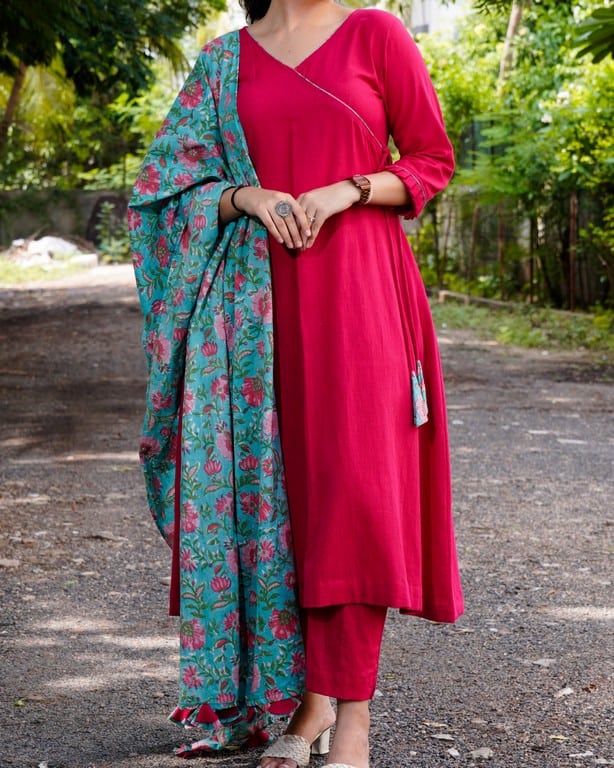 Raspberry Aqua Pink Anarkali Maternity Dress Set