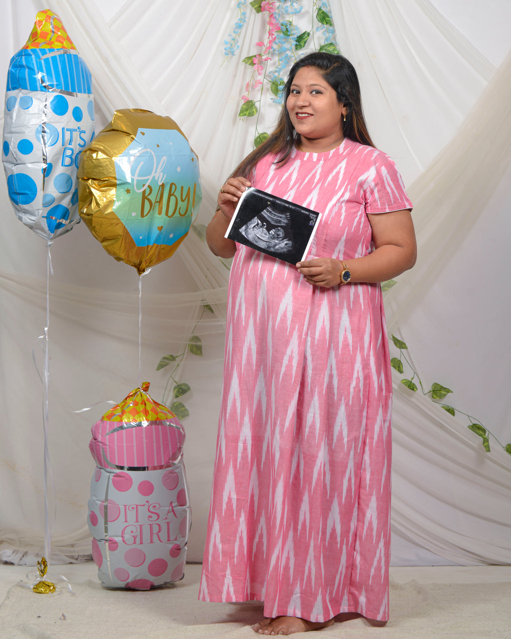 Pink Ikat Maxi Nursing Dress