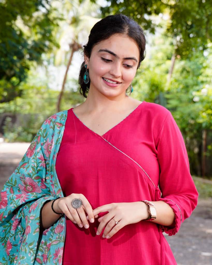 Raspberry Aqua Pink Anarkali Kurta Set