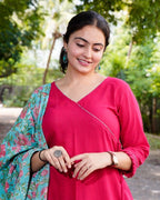 Raspberry Aqua Pink Anarkali Maternity Dress Set