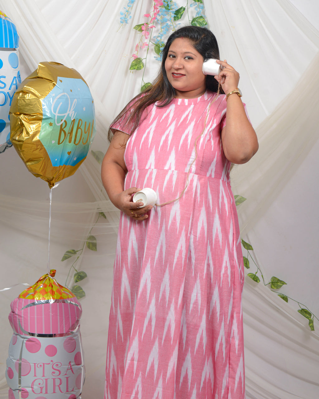 Pink Ikat Maxi Nursing Dress