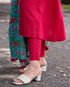 Raspberry Aqua Pink Anarkali Maternity Dress Set
