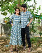 Indigo Floral Dress Couple Set