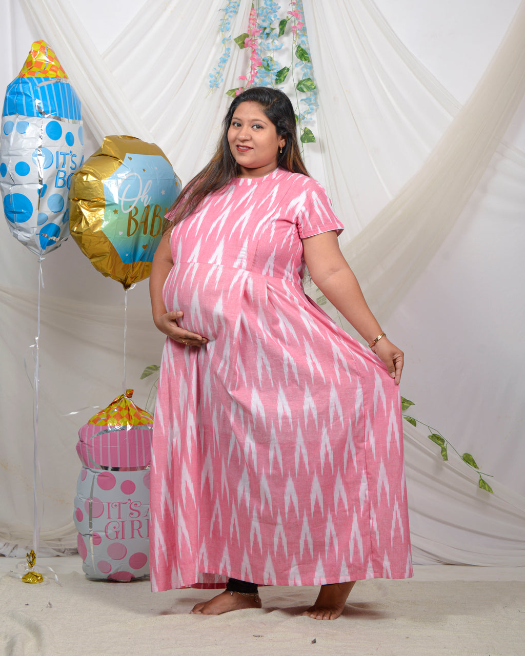Pink Ikat Maxi Nursing Dress