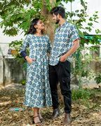 Indigo Floral Dress Couple Set