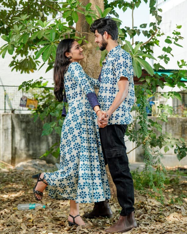 Indigo Floral Dress Couple Set