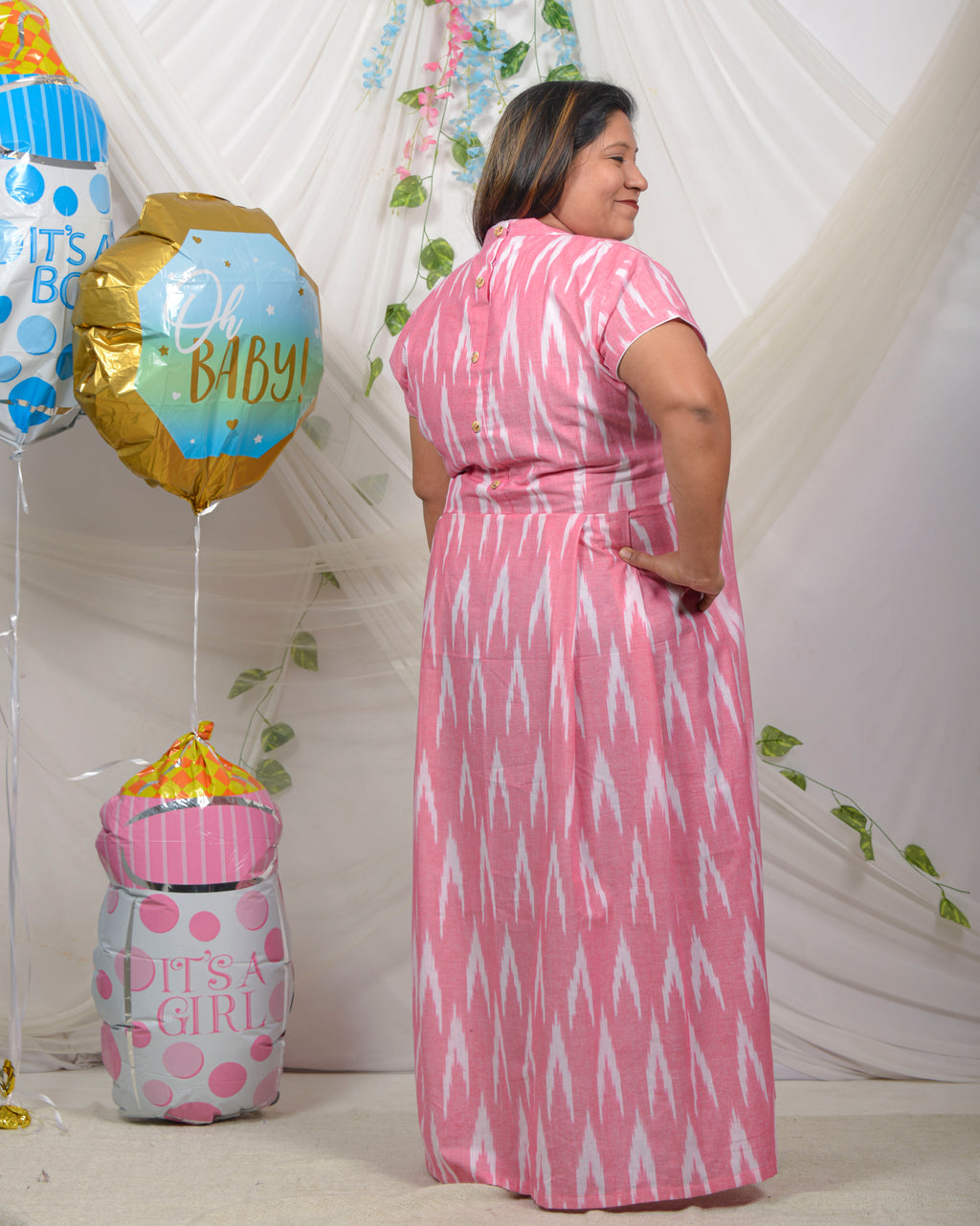 Pink Ikat Maxi Nursing Dress