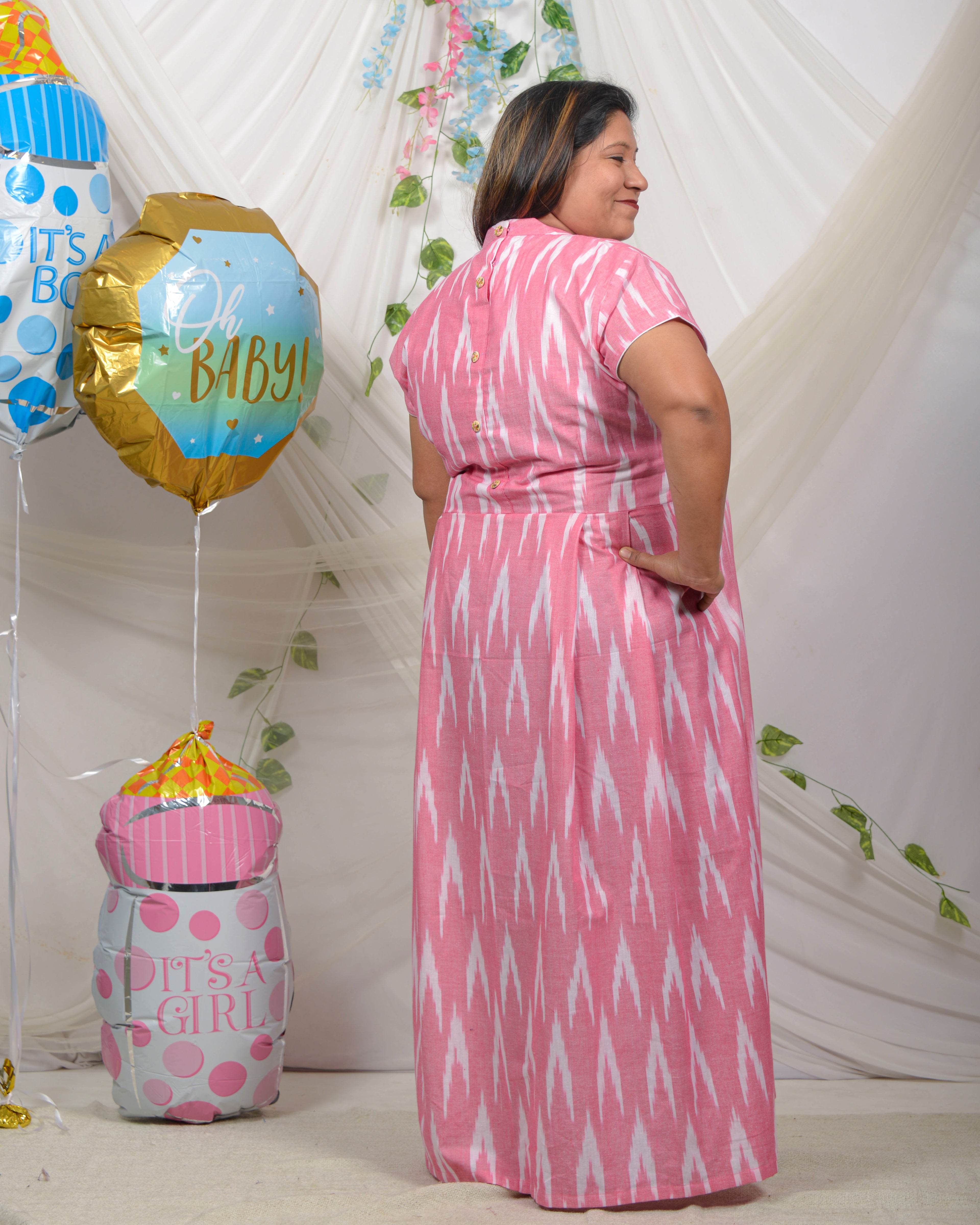 Pink Ikat Maxi Nursing Dress