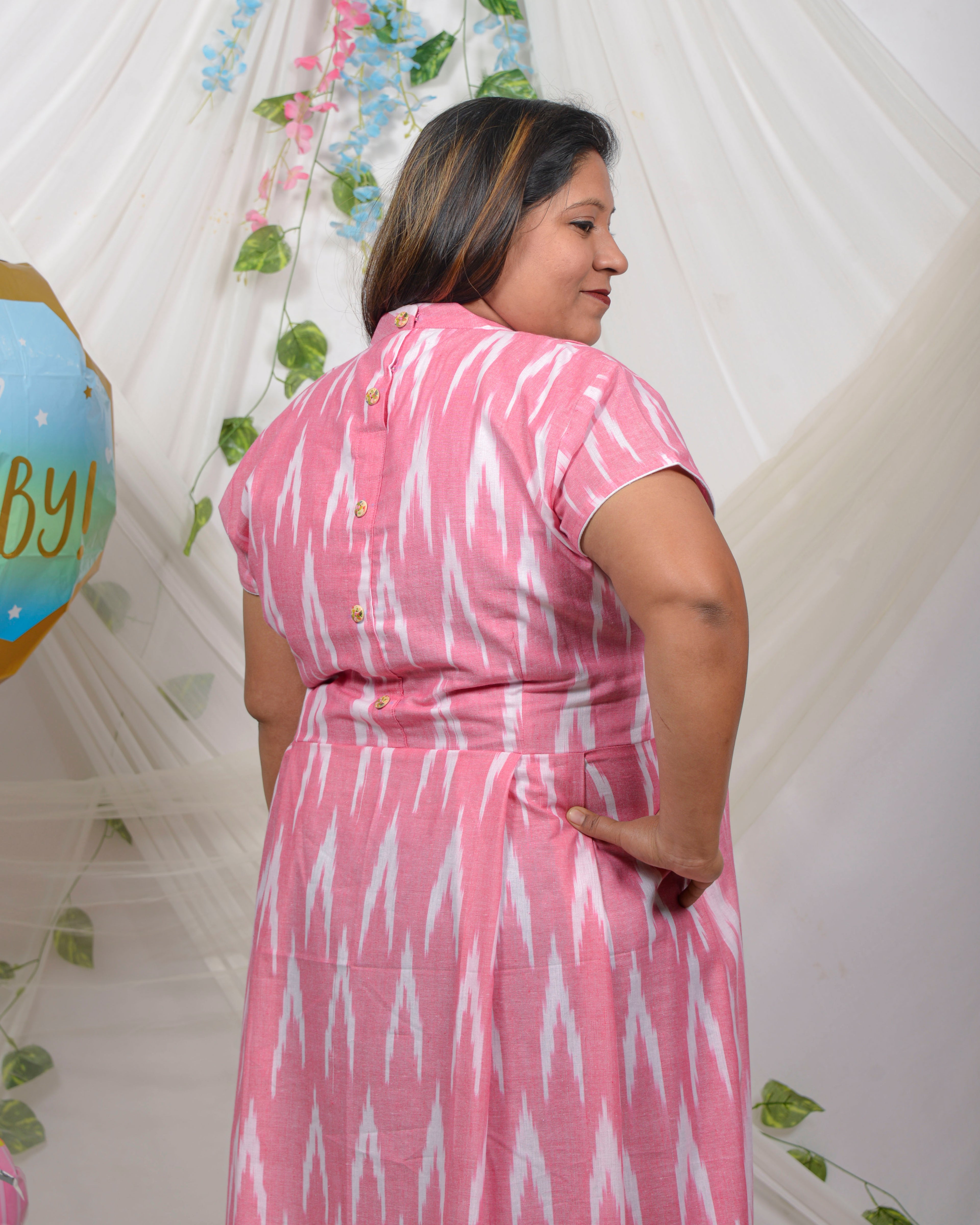 Pink Ikat Maxi Nursing Dress