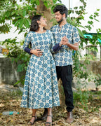 Indigo Floral Dress Couple Set