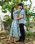 Indigo Floral Dress Couple Set