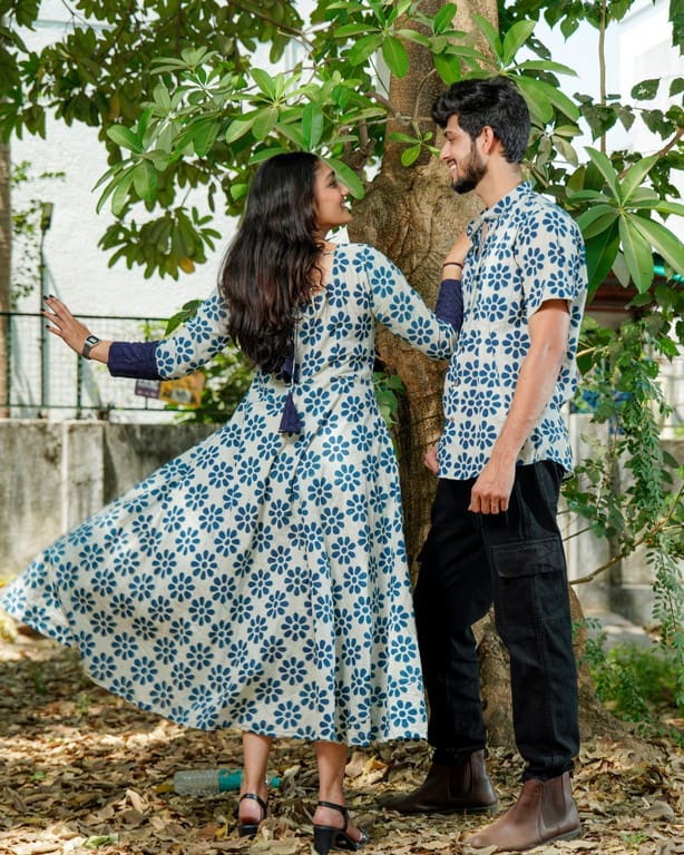 Indigo Floral Dress Couple Set