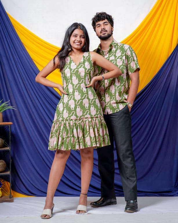 Green Kitty Short Frill Couple Set