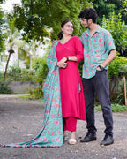 Raspberry Aqua Pink Anarkali Couple Set