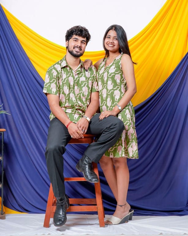 Green Kitty Short Frill Couple Set