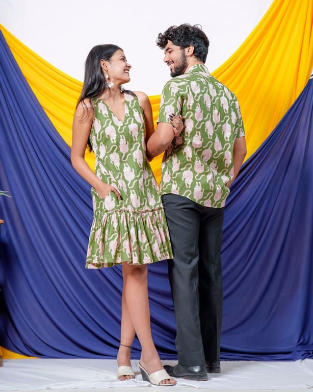 Green Kitty Short Frill Couple Set