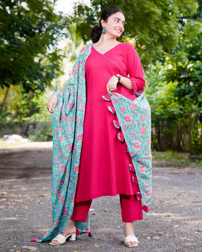 Raspberry Aqua Pink Anarkali Kurta Set