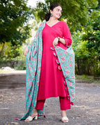 Raspberry Aqua Pink Anarkali Kurta Set
