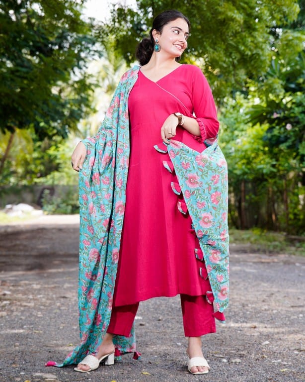 Raspberry Aqua Pink Anarkali Maternity Dress Set