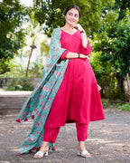 Raspberry Aqua Pink Anarkali Maternity Dress Set