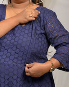 Ink Blue Cutwork Long Maternity Dress