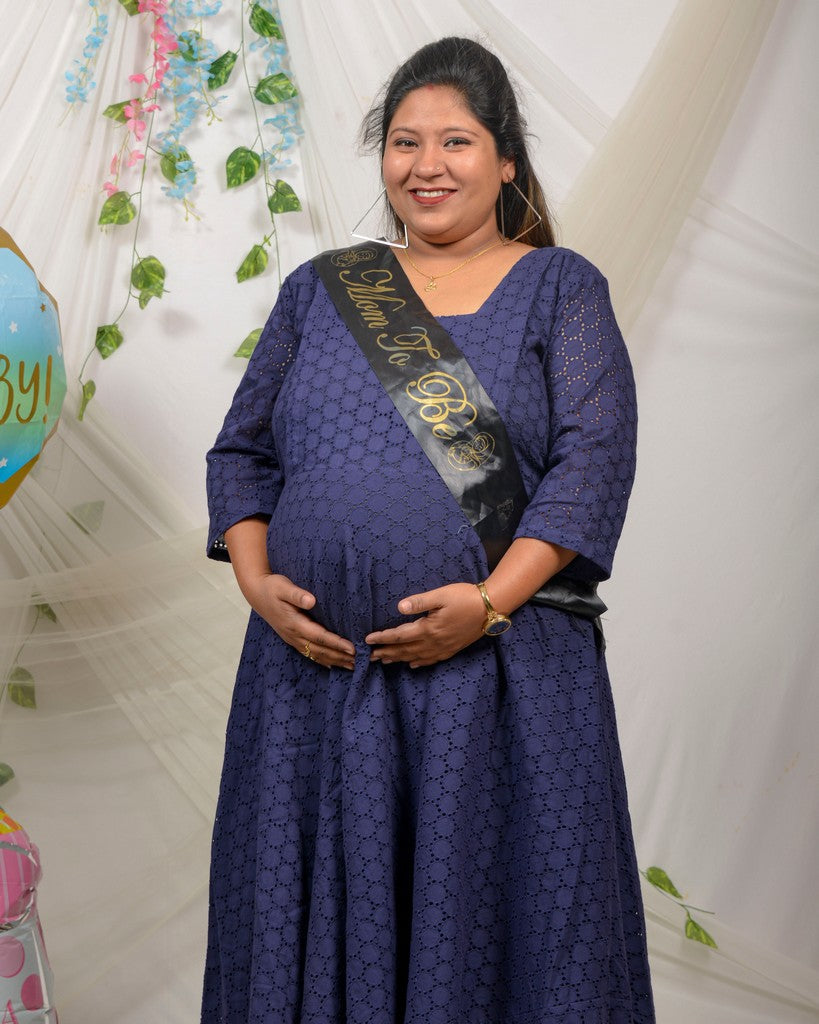 Ink Blue Cutwork Long Maternity Dress Secondary image