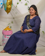 Ink Blue Cutwork Long Maternity Dress