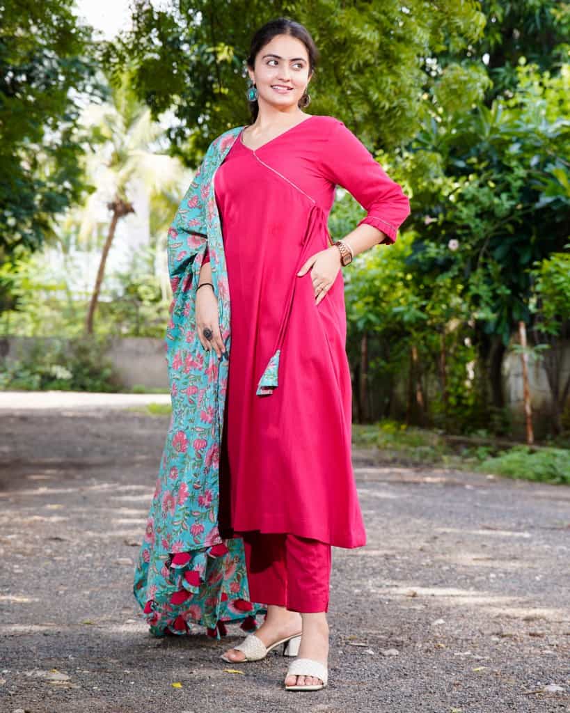 Raspberry Aqua Pink Anarkali Kurta Set