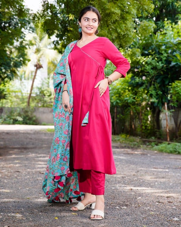 Raspberry Aqua Pink Anarkali Maternity Dress Set