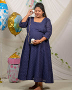 Ink Blue Cutwork Long Maternity Dress